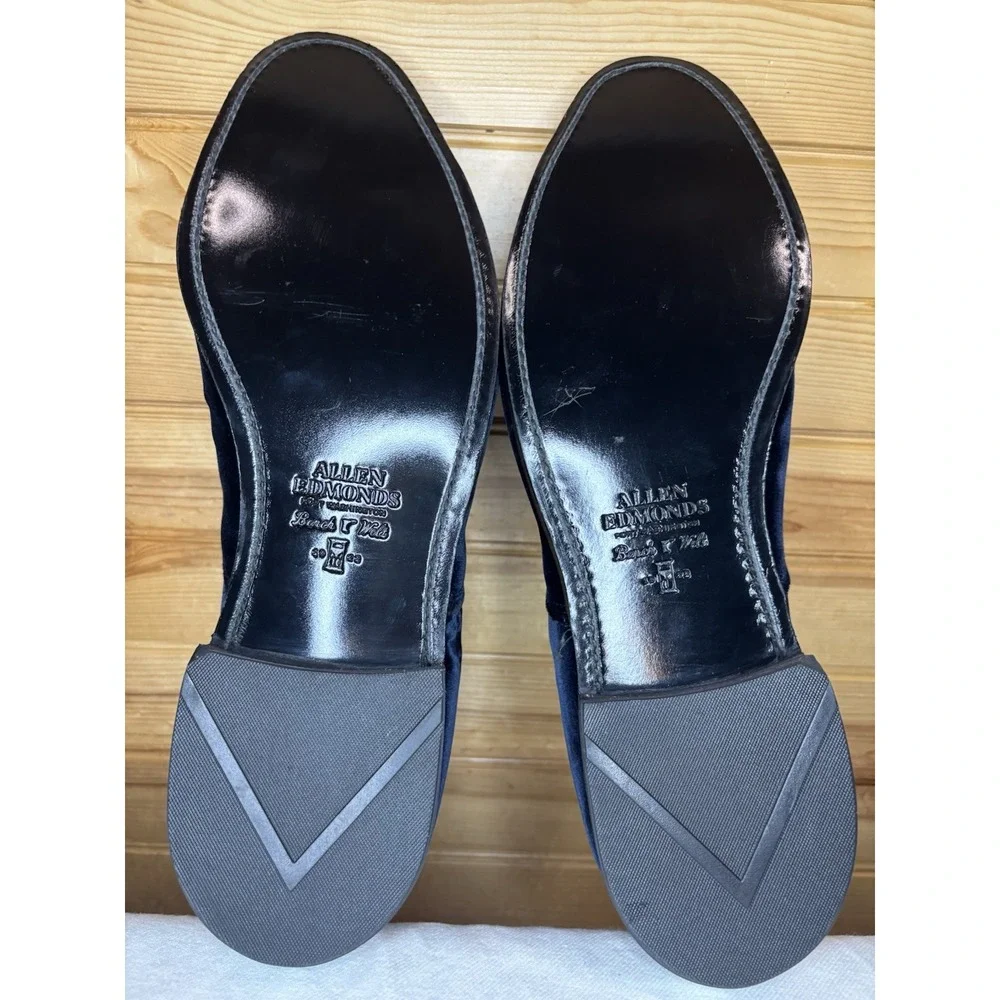 Allen Edmonds Park Avenue Cap Toe Navy Blue Velvet/Suede Leather Shoes 13 NEW!